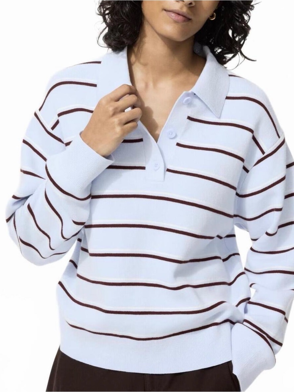 UNIQLO Light Blue cotton Striped Polo Sweater